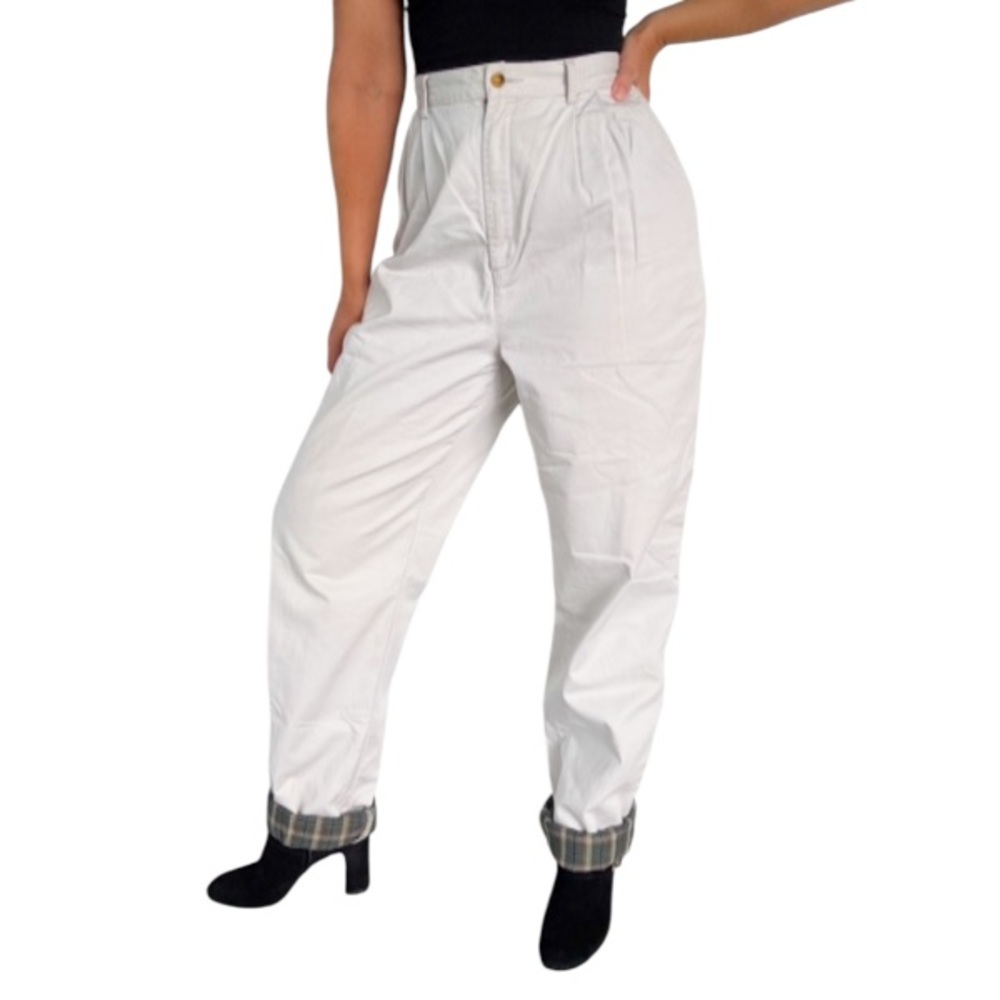 Vintage khaki plaid flannel lined high rise pleated straight leg pants 28 waist